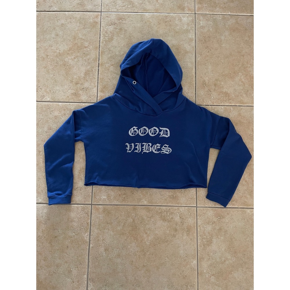 Rue21 Blue Good Vibes Graphic Cropped Hoodie Sweatshirt Size M